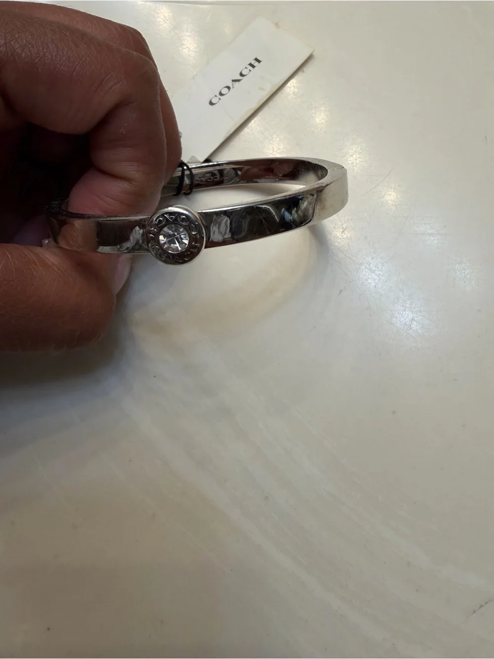 COACH Silver-Tone Hinged Bangle Watch Bracelet
